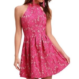 Lulu's Vibrant Pink Floral Mini Dress